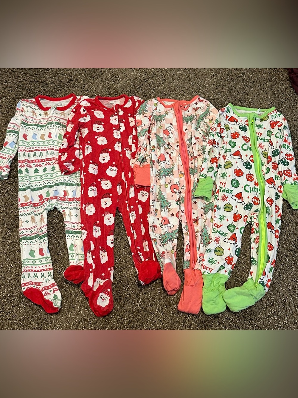 Bamboo Holiday Santa Print Red Footed One-Piece Pajamas for Kids